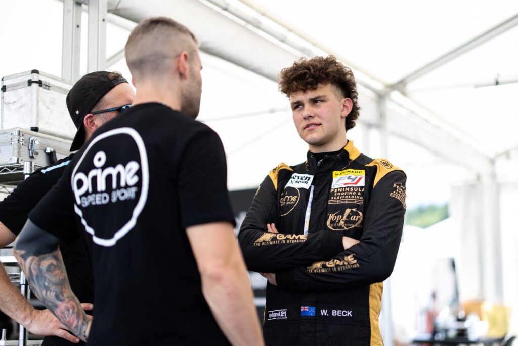 William Beck with the Buzz Racing team in the pit garage, FIA F4 Japanese Championship